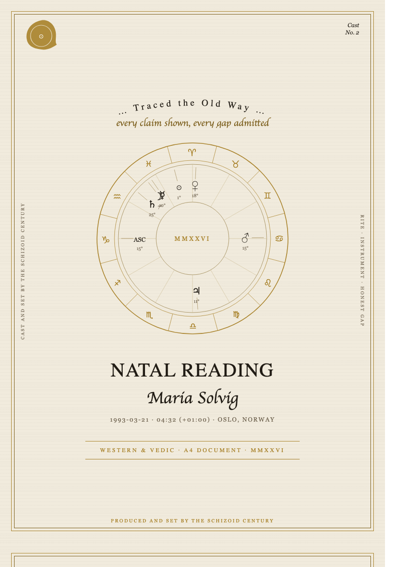 The cover plate - chart wheel struck in gold on laid stock.